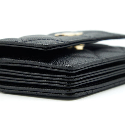 Chanel 21k Caviar mini flap cardholder with chain black LGHW