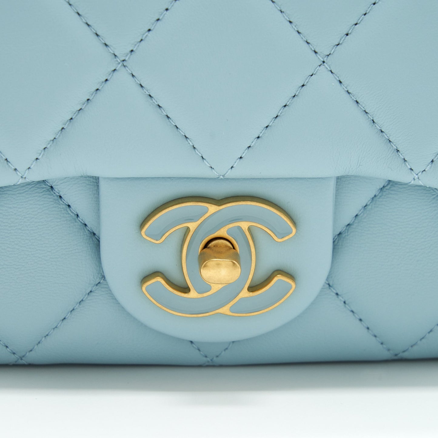 Chanel 22P Seasonal Mini Square Flap Bag Lambskin Light Blue GHW