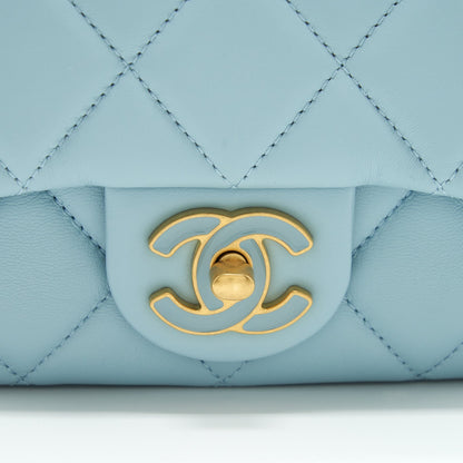 Chanel 22P Seasonal Mini Square Flap Bag Lambskin Light Blue GHW