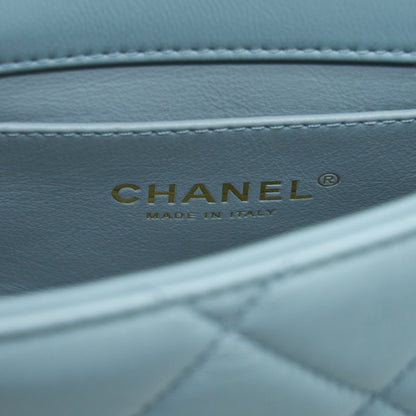 Chanel 22P Seasonal Mini Square Flap Bag Lambskin Light Blue GHW