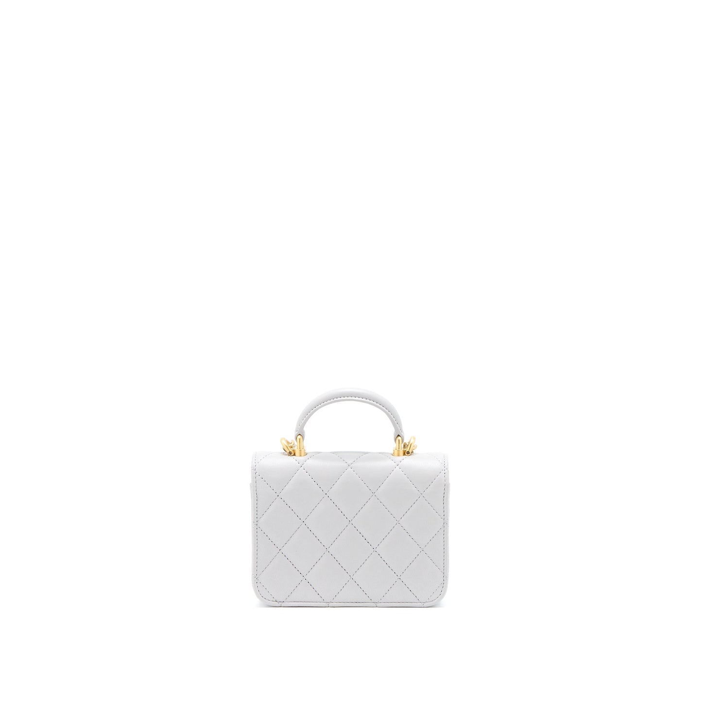 Chanel Mini Top Handle Flap Bag Lambskin Light Grey Brushed GHW