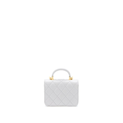 Chanel Mini Top Handle Flap Bag Lambskin Light Grey Brushed GHW