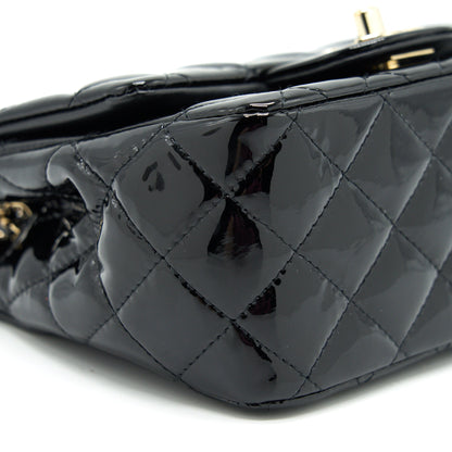 CHANEL MINI SQUARE FLAP BAG QUILTED PATENT LEATHER BLACK GHW