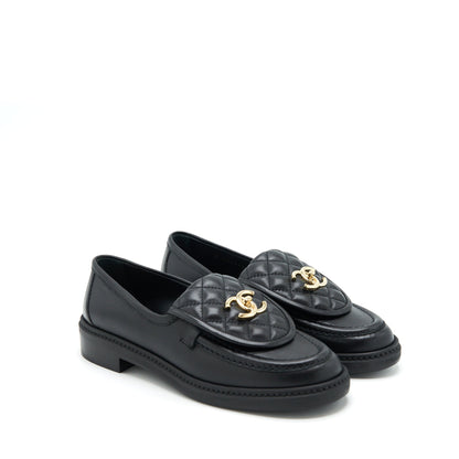 Chanel Size 37 22S Quilted CC Logo Loafer Black LGHW