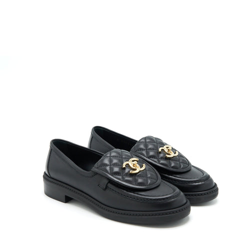 Chanel Size 37 22S Quilted CC Logo Loafer Black LGHW