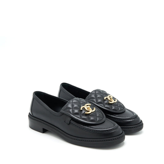 Chanel Size 37 22S Quilted CC Logo Loafer Black LGHW