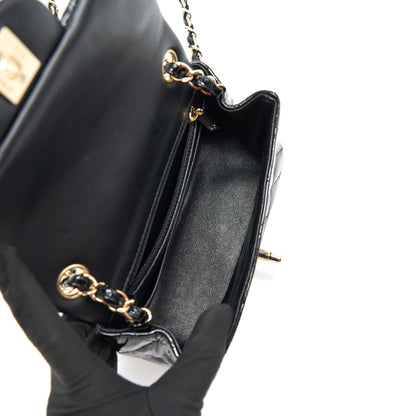 CHANEL MINI SQUARE FLAP BAG QUILTED PATENT LEATHER BLACK GHW