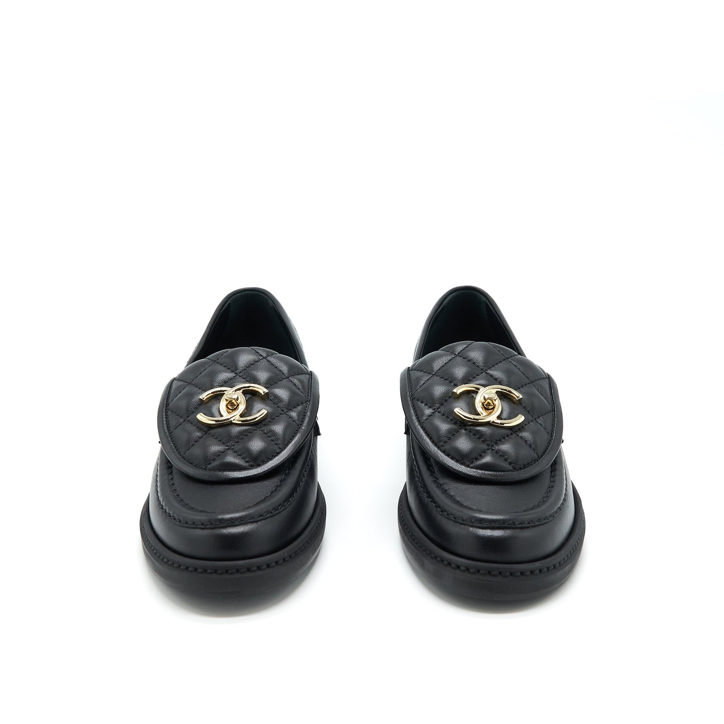 Chanel Size 37 22S Quilted CC Logo Loafer Black LGHW