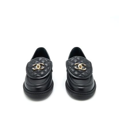 Chanel Size 37 22S Quilted CC Logo Loafer Black LGHW
