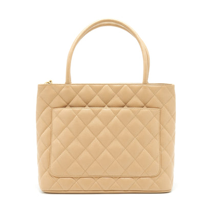 Chanel Vintage Medallion Tote Bag Caviar Beige GHW
