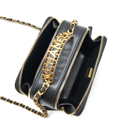 Chanel 22S Letter Top Handle Small Vanity Case Caviar Black Brushed GHW (Microchip)