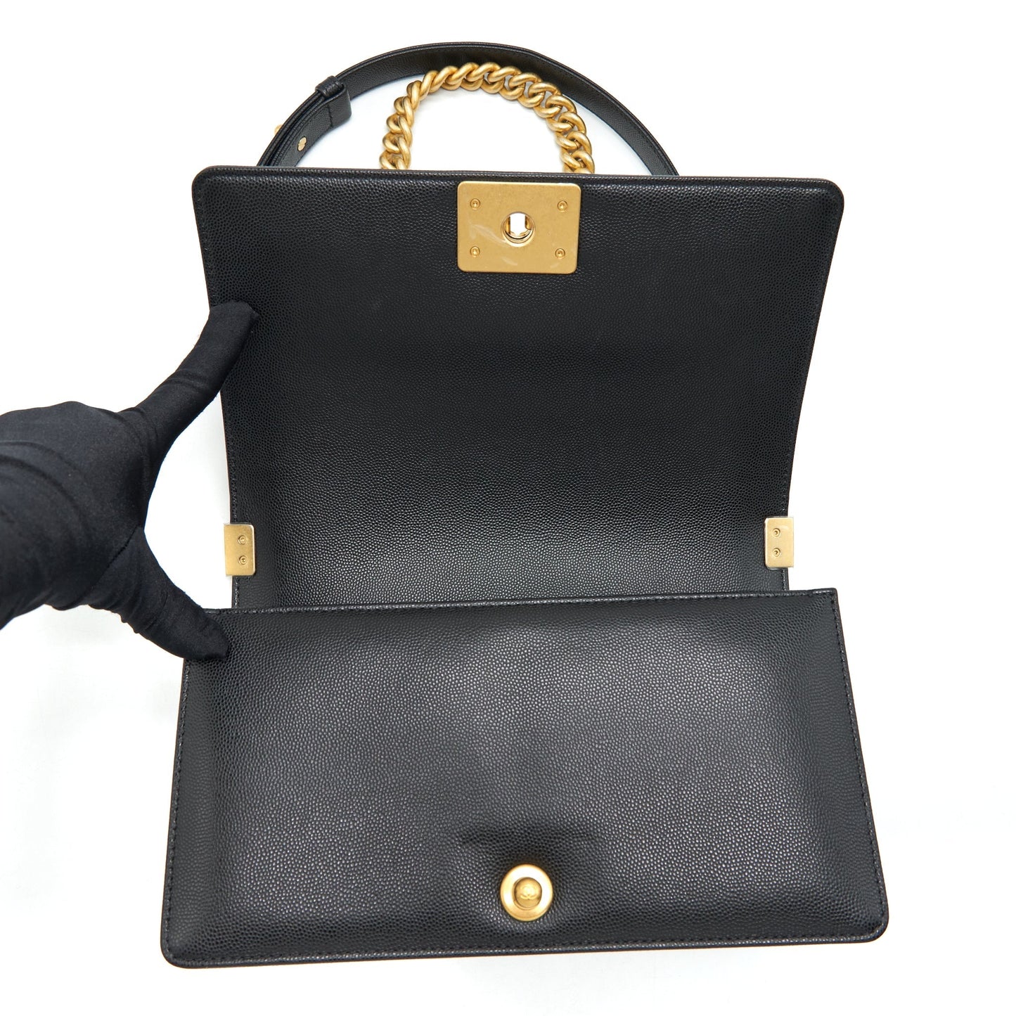 Chanel Medium Boy Bag Caviar Black With Brushed GHW (Microchip)