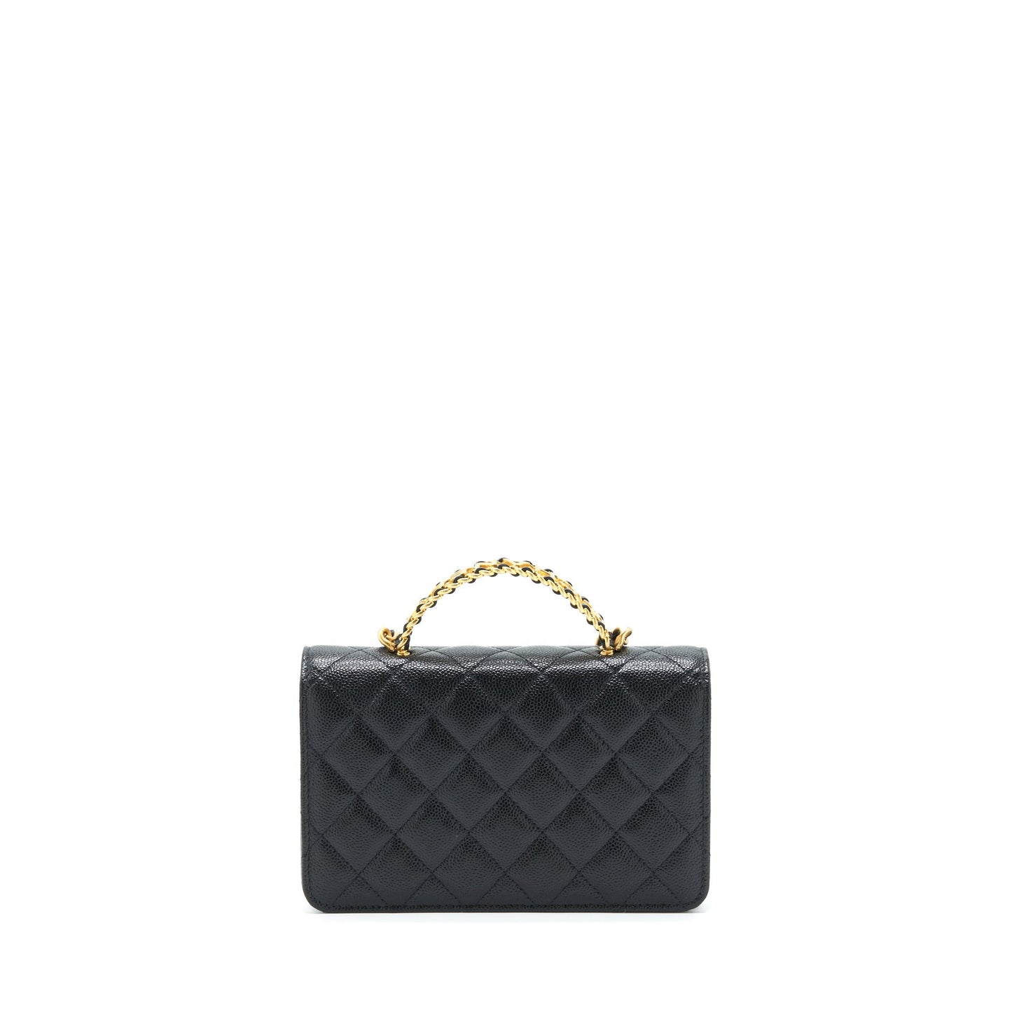 Chanel 22S Logo Top Handle Wallet On Chain Caviar Black GHW (Microchip)
