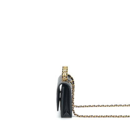 Chanel 22S Logo Top Handle Wallet On Chain Caviar Black GHW (Microchip)