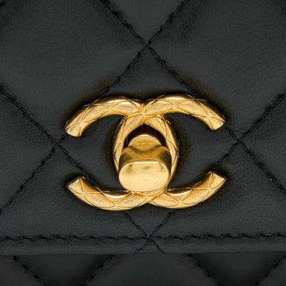 Chanel 22K Gold Pillar Wallet On Chain Lambskin Black GHW