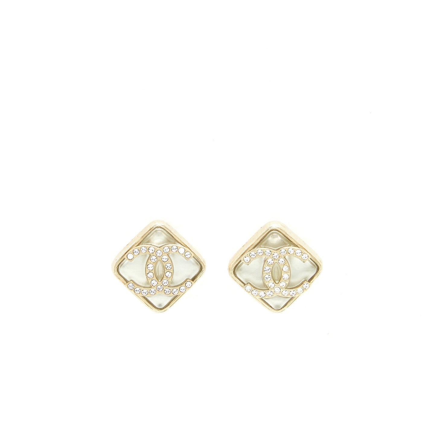 Chanel 22S Quilted CC Logo Earring Light Gold Tone