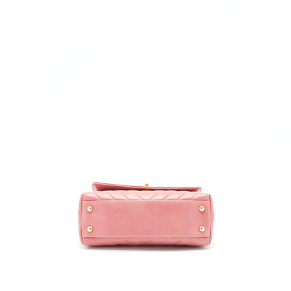 Chanel Small Coco Handle Chevron Calfskin With Lizard Handle Pink GHW