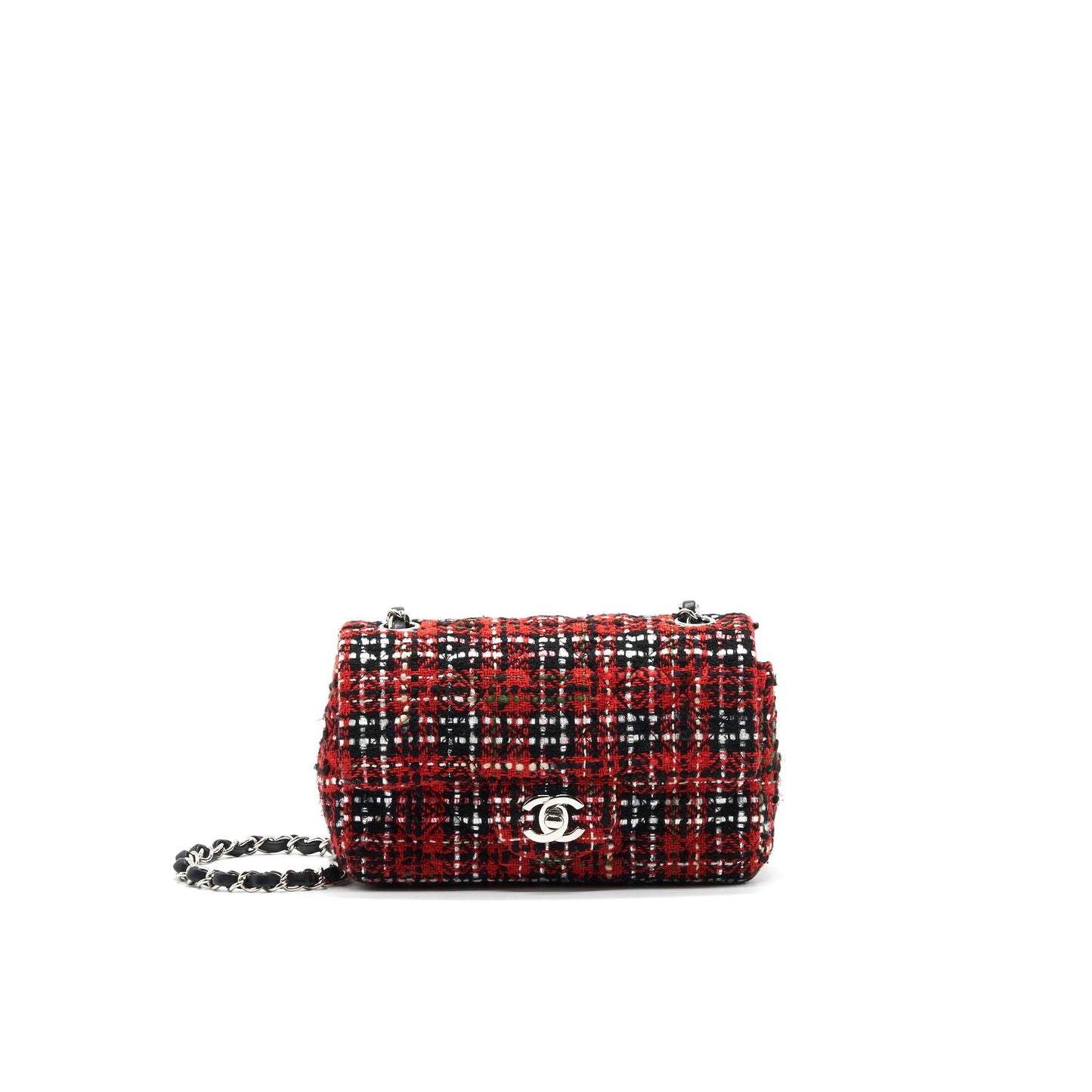 CHANEL SMALL RECTANGULAR RED BLACK TWEED IN SHW