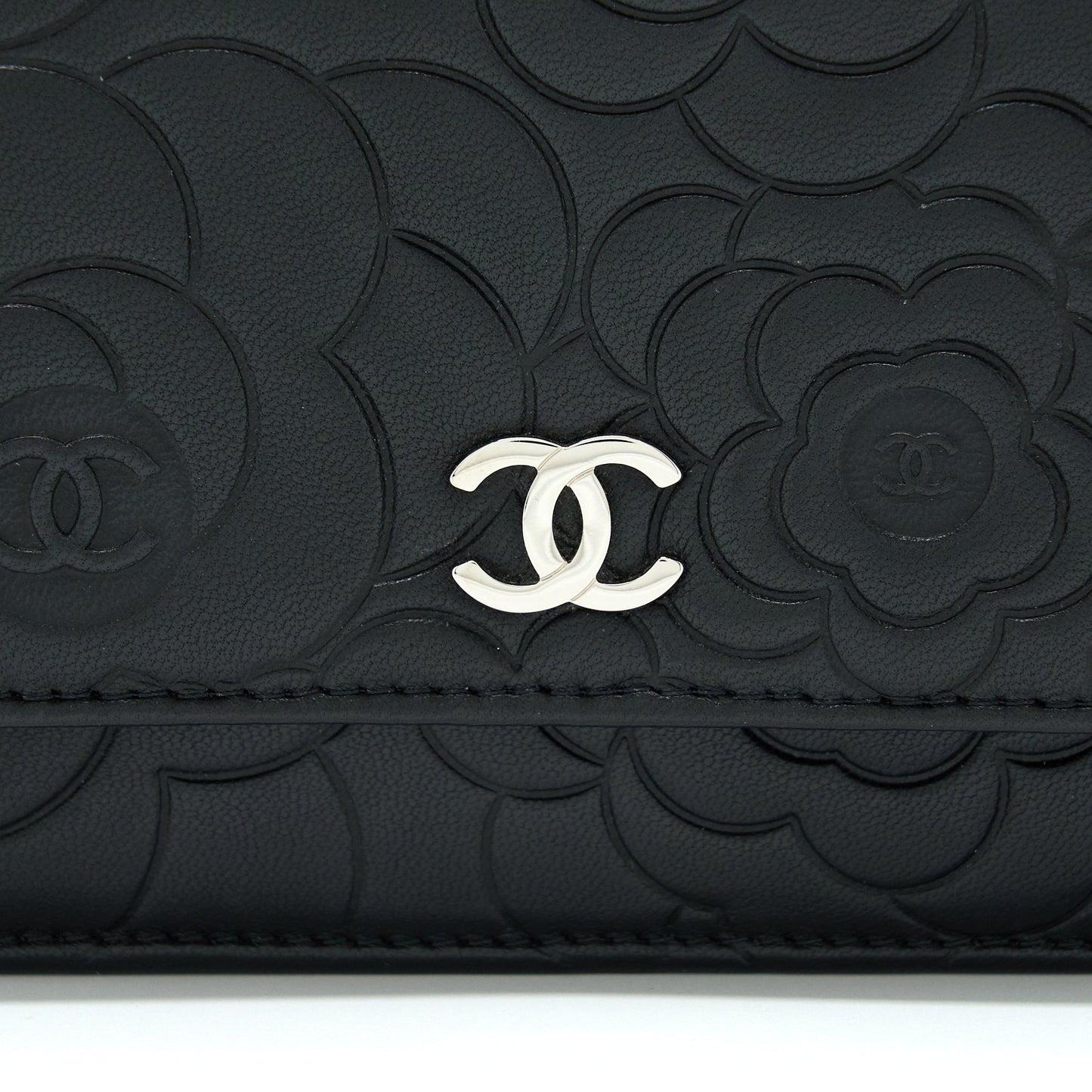 Chanel Camellia Wallet On Chain Lambskin Black SHW
