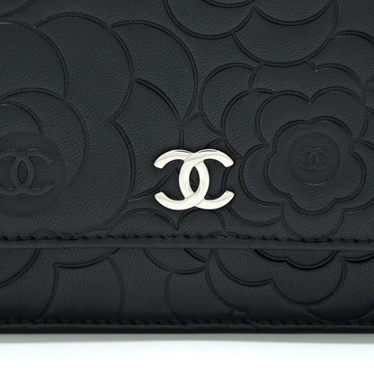 Chanel Camellia Wallet On Chain Lambskin Black SHW