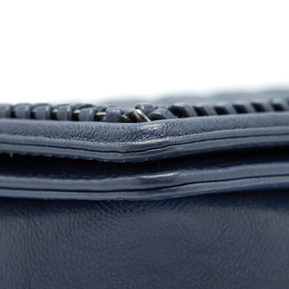 Chanel Boy Bag With Top Handle Navy Ruthenium Sliver Hardware