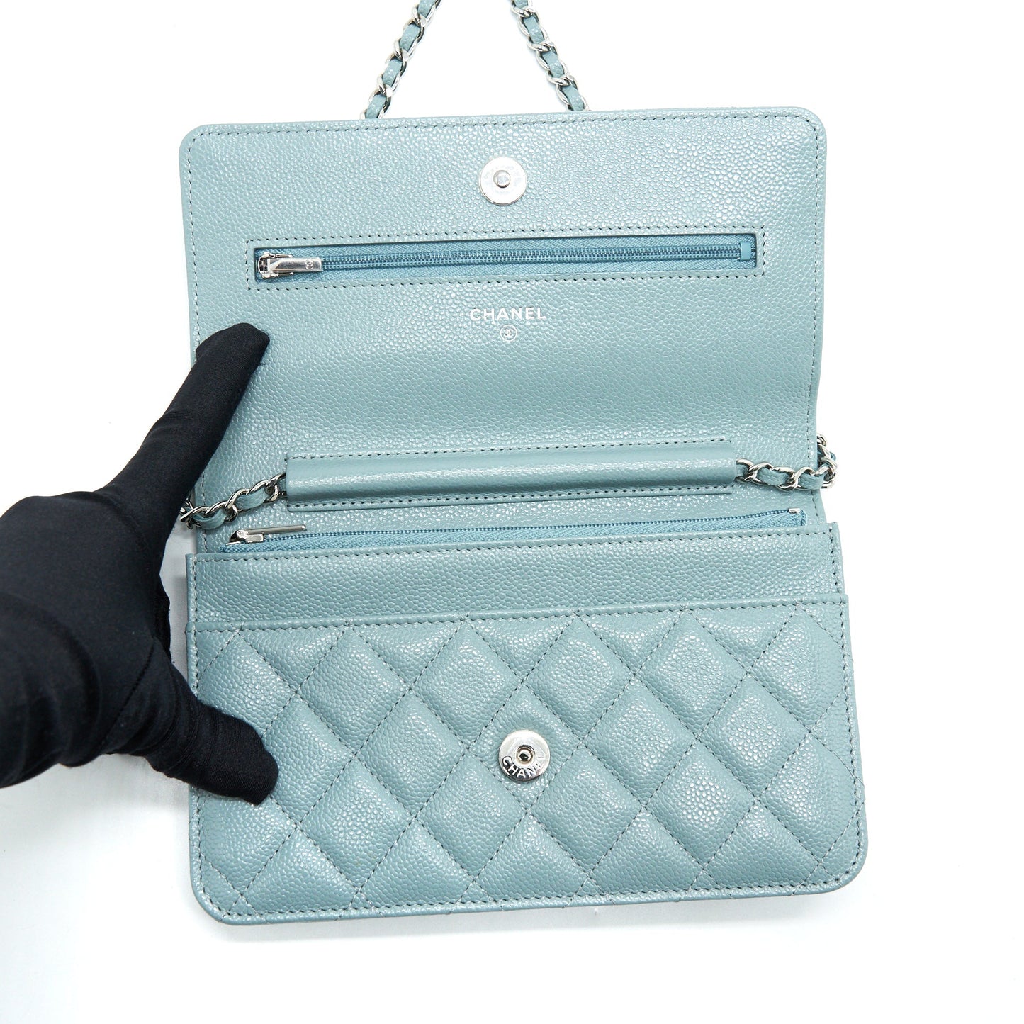 Chanel Wallet On Chain Caviar Pearly Light Blue SHW