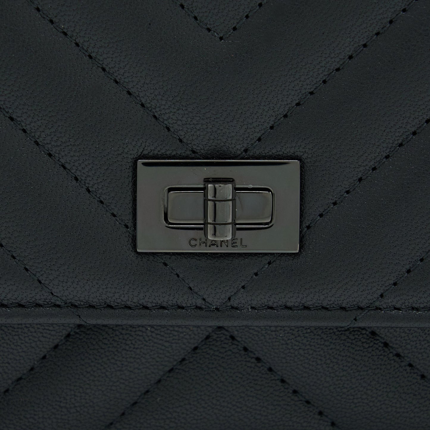 Chanel 2.55 So Black Wallet On Chain Calfskin With Black Hardware