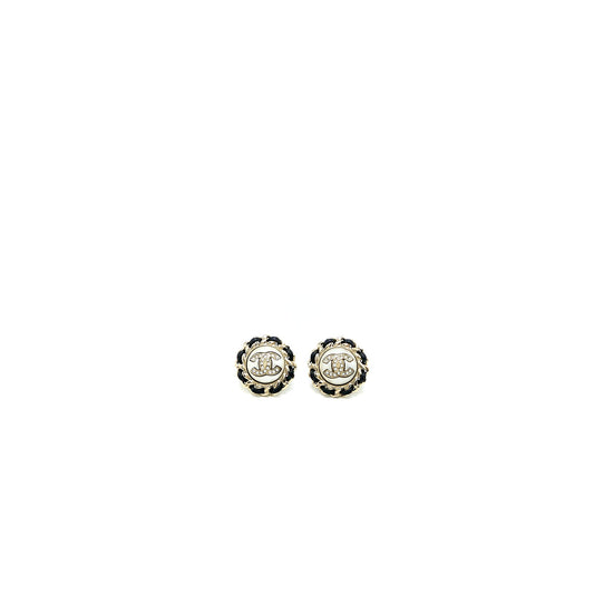 Chanel Round CC Leather/ Crystal Earrings LGHW