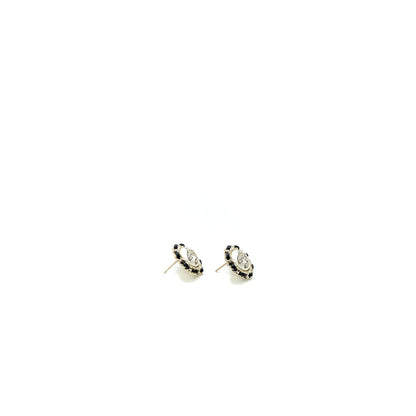 Chanel Round CC Leather/ Crystal Earrings LGHW