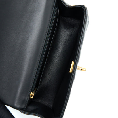 Chanel 21K Top Handle Mini Rectangular Flap Bag Lambskin Black Brushed GHW(Microchip)