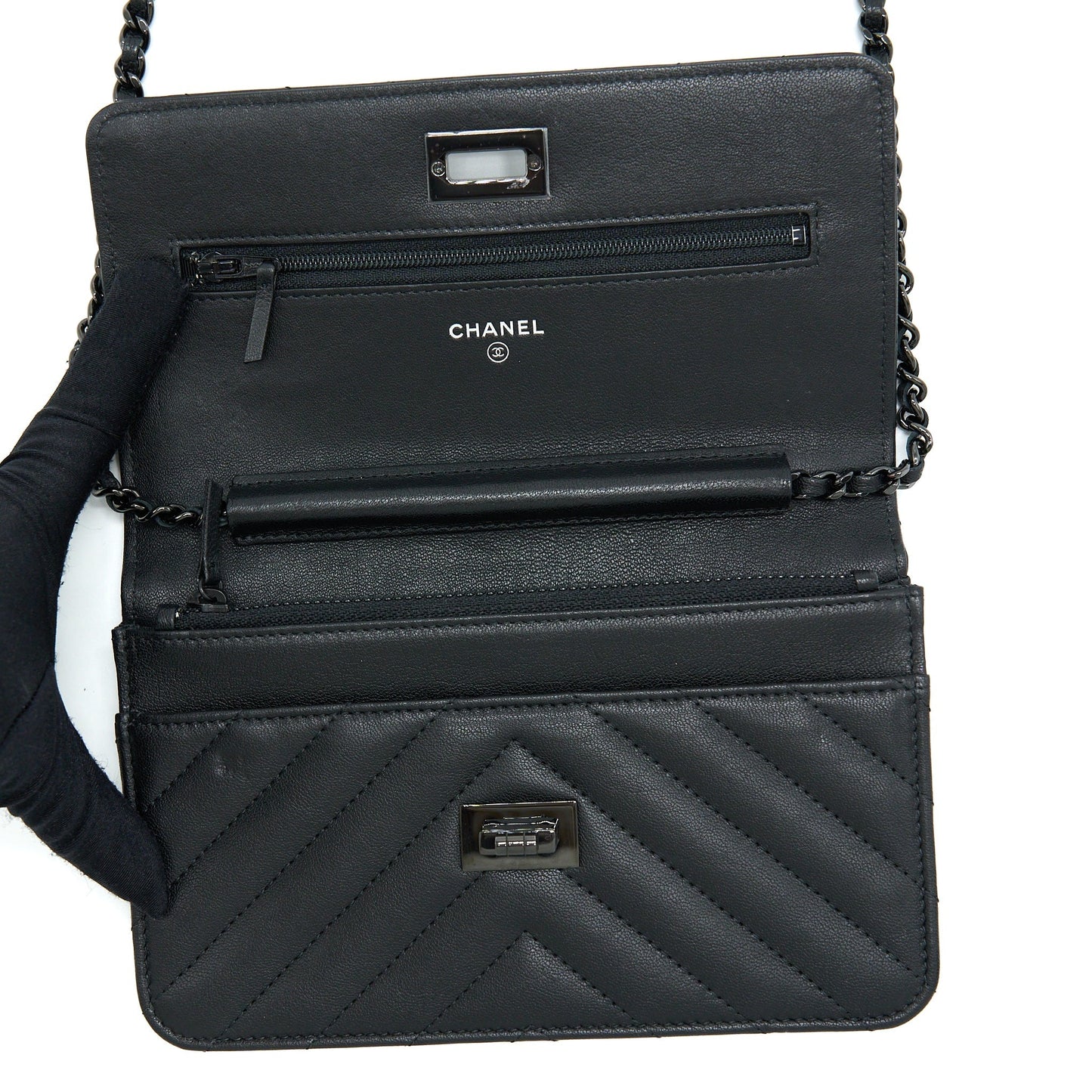 Chanel 2.55 So Black Wallet On Chain Calfskin With Black Hardware