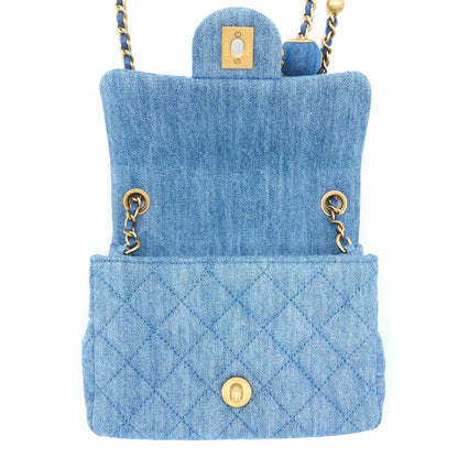 Chanel Pearl Crush Mini Square Flap Bag Denim GHW (Microchip)