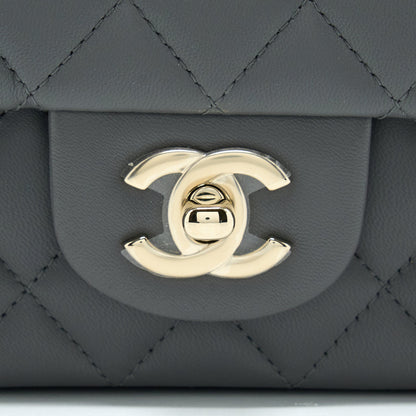 Chanel 22A Top Handle Mini Rectangular Flap Bag Lambskin Grey LGHW(Microchip)