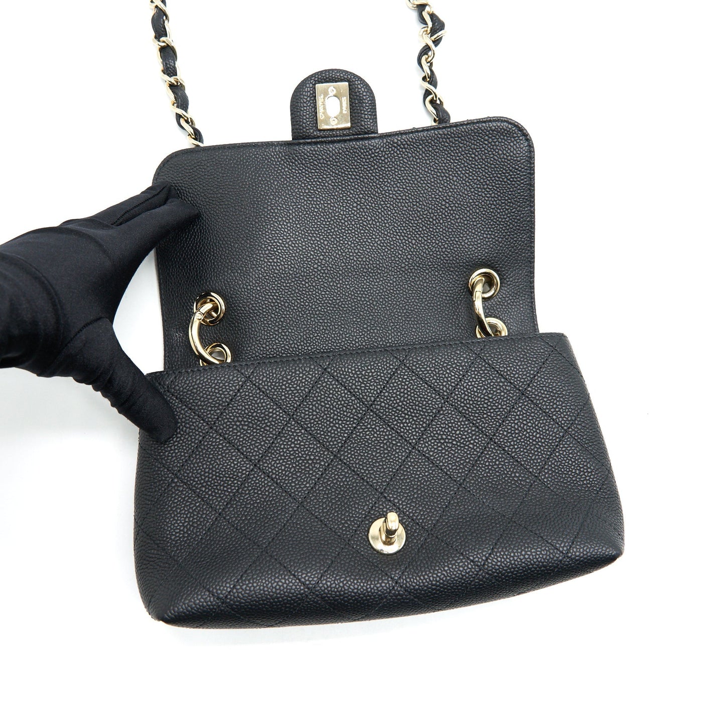 Chanel Caviar quilted flap Bag with handle and Chain Black LGHW