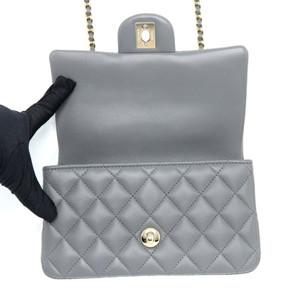 Chanel 22A Top Handle Mini Rectangular Flap Bag Lambskin Grey LGHW(Microchip)
