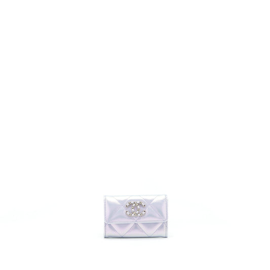 Chanel 19 Flap Card Holder Calfskin Iridescent Light Purple SHW