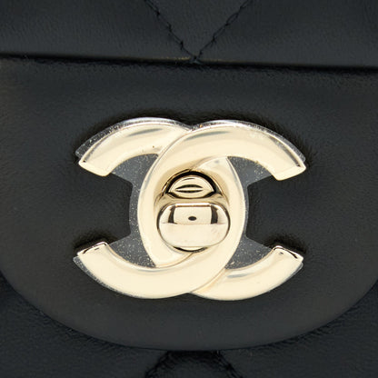 Chanel Mini Rectangular Flap Bag Lambskin Black LGHW (Microchip)