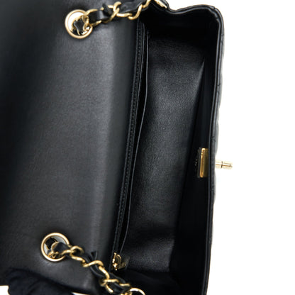 Chanel Mini Rectangular Flap Bag Lambskin Black LGHW (Microchip)