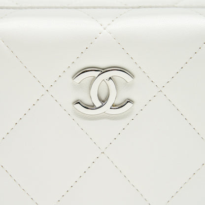 Chanel Quilted Clutch Lambskin White SHW