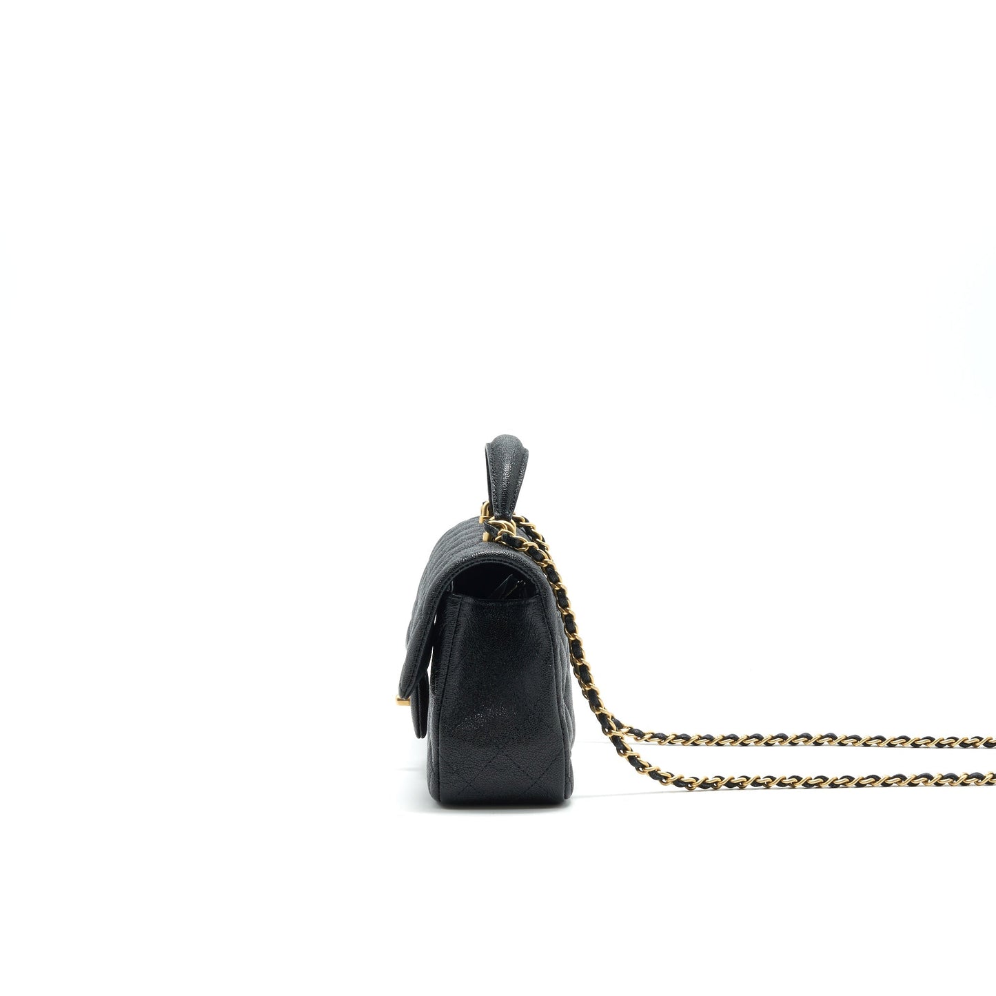 Chanel Rectangular Mini Top Handle Flap Bag granied calfskin black GHW