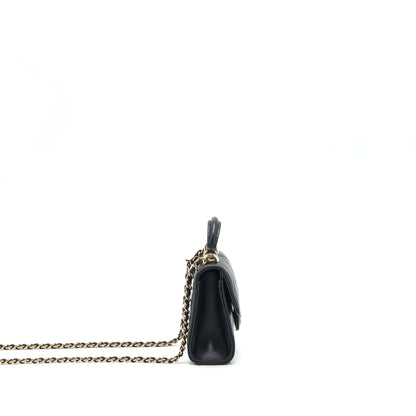 Chanel 22P Top Handle Mini Flap Bag With Chain Lambskin Black LGHW