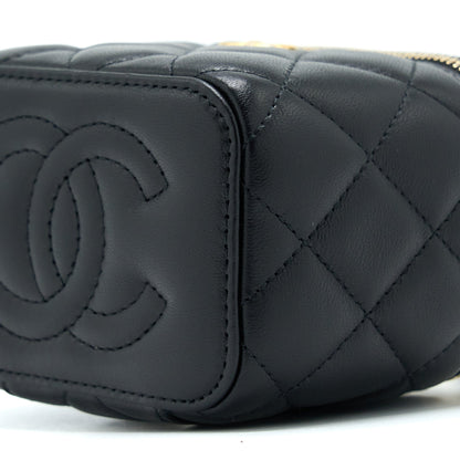 Chanel 22B Pearl Crush Mini Vanity With Chain Lambskin Black GHW