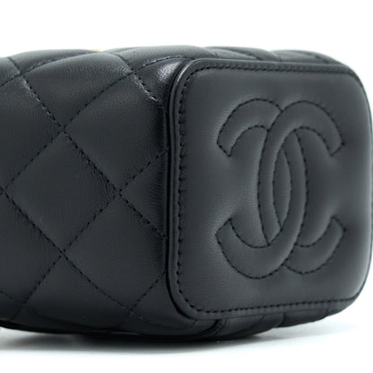Chanel 22B Pearl Crush Mini Vanity With Chain Lambskin Black GHW