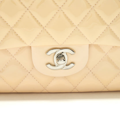 Chanel patent leather medium classic double flap bag Beige SHW