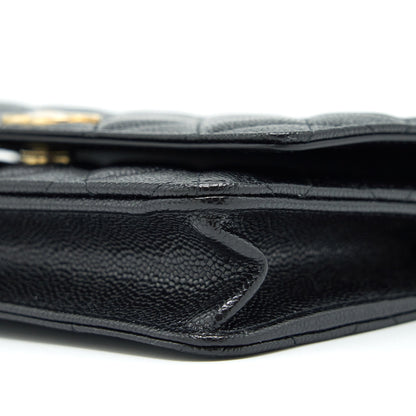 Chanel 22S Logo Top Handle Wallet On Chain Caviar Black GHW (Microchip)