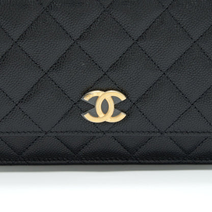 Chanel 22S Logo Top Handle Wallet On Chain Caviar Black GHW (Microchip)