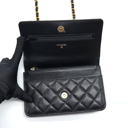 Chanel 22S Logo Top Handle Wallet On Chain Caviar Black GHW (Microchip)