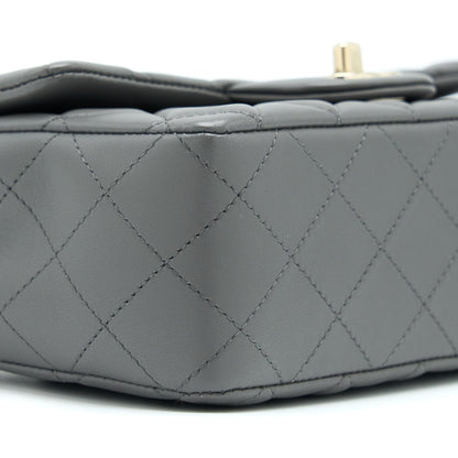 Chanel 22A Mini Rectangular Flap Bag Lambskin Grey LGHW (Microchip)