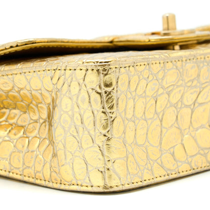 Chanel Mini Rectangular Flap Bag Croc Embossed Calfskin Gold GHW