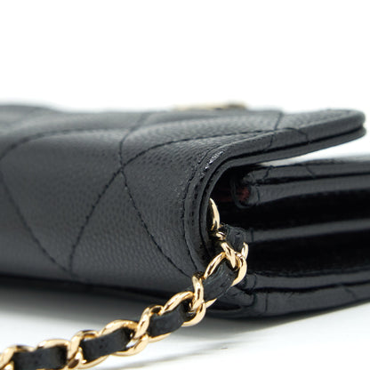 Chanel 22P Card Holder With Chains Caviar Black LGHW